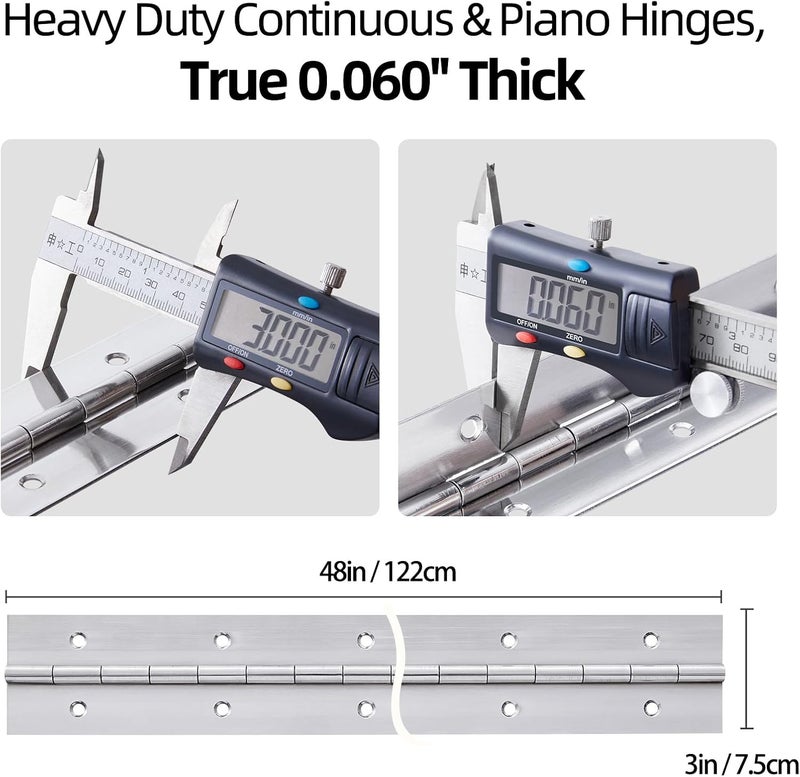 GRRONZEE Heavy Duty Piano Hinge 48 Inch x 3 Inch Stainless Steel Continuous & Piano Hinges with Holes, 48" Continuous Hinges for Cabinet, Door, DIY Wood Boxes, 0.060" Leaf Thickness, 3" Open Width - Image 2